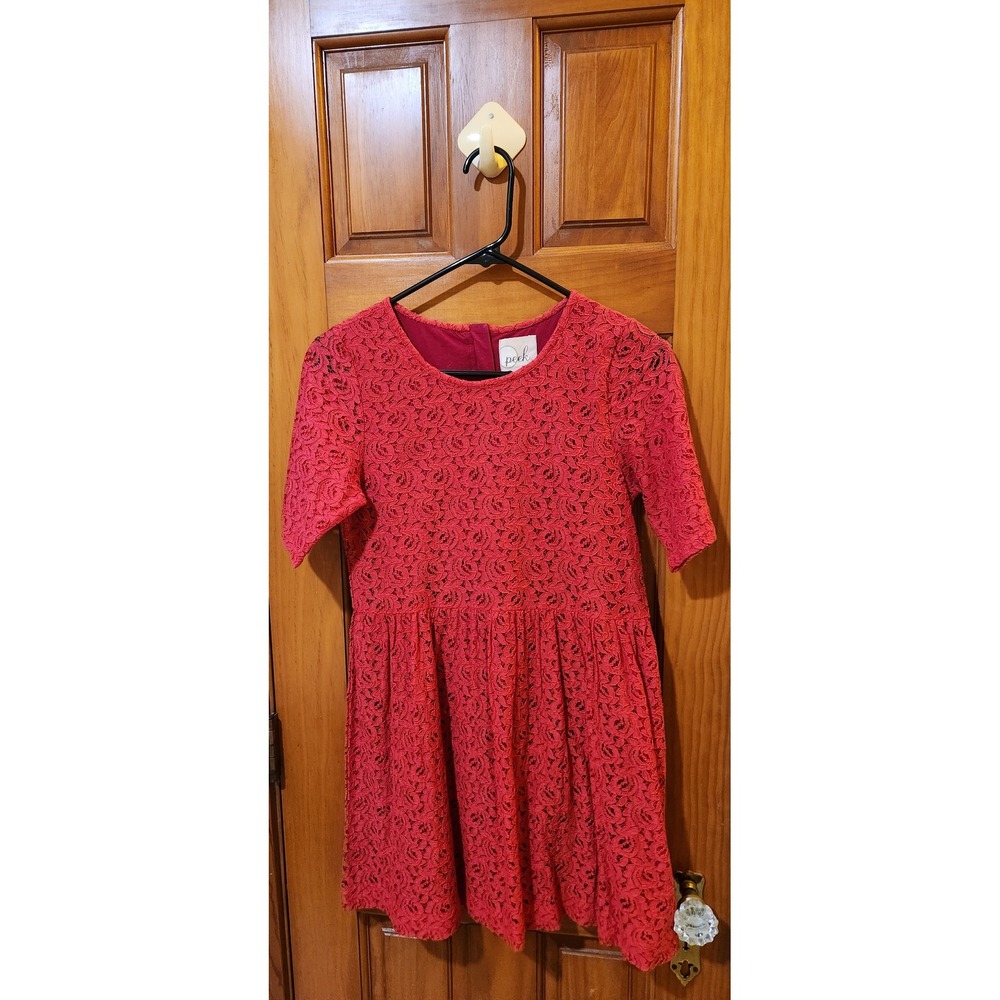 Peek Kids Girls Red Lace Short Sleeve Dress Size 2XL 12 Full Back Zipper